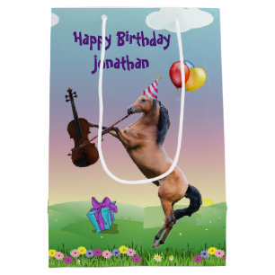 Personalised Horse Playing The Violin Birthday Medium Gift Bag
