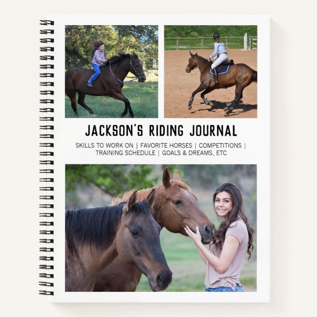 Personalised Horse Riding Equestrian Photo Collage Notebook (Front)