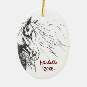Personalised Horse Sketch Christmas Ceramic Tree Decoration