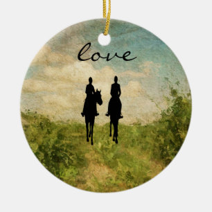 Personalised Horseback Riding Couple Love Ceramic Tree Decoration