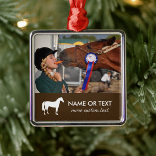Personalised Horseback Riding Photo Equestrian Metal Tree Decoration