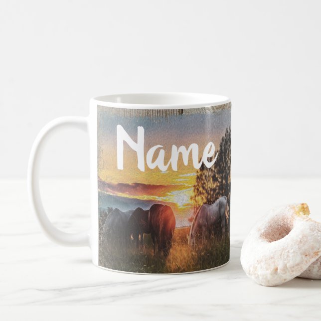 Personalised Horses Ranch Farm Design Coffee Mug (With Donut)