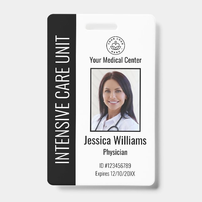 Personalised Hospital Employee Logo Photo Black ID Badge (Front)