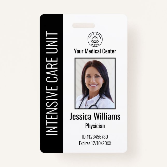 Personalised Hospital Employee Logo Photo Black ID ID Badge (Front)