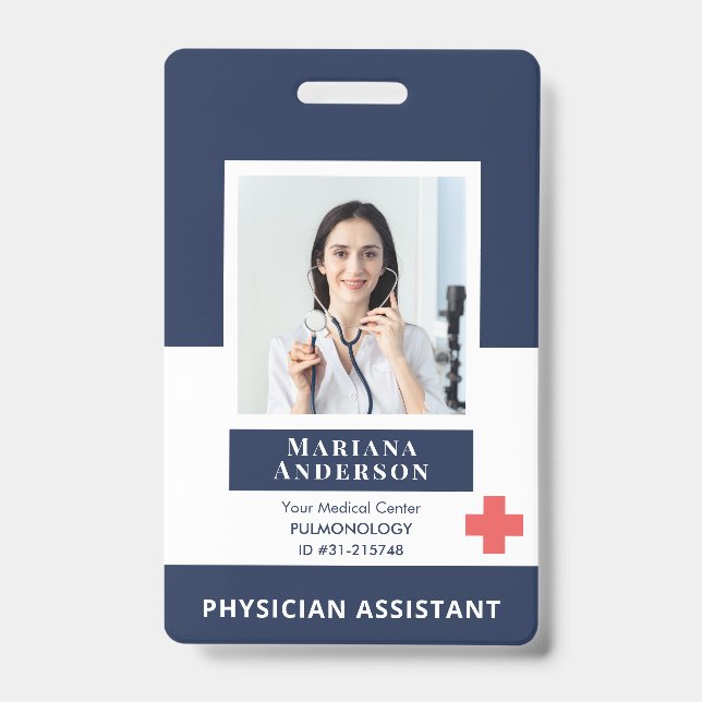 Personalised Hospital Employee Logo & Photo Blue ID Badge (Front)