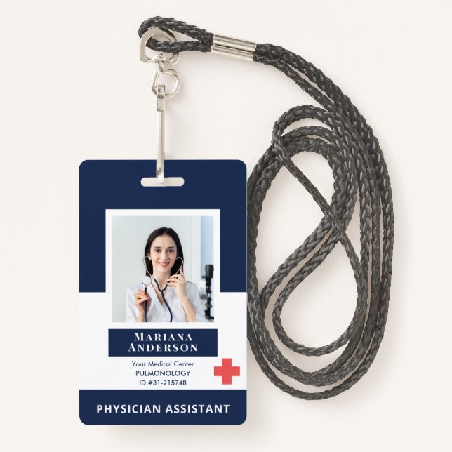 Personalised Hospital Employee Logo & Photo Blue ID Badge (Front with Lanyard)