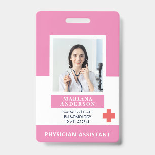Personalised Hospital Employee Logo & Photo Pink ID Badge