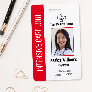 Personalised Hospital Employee Logo & Photo Red ID Badge