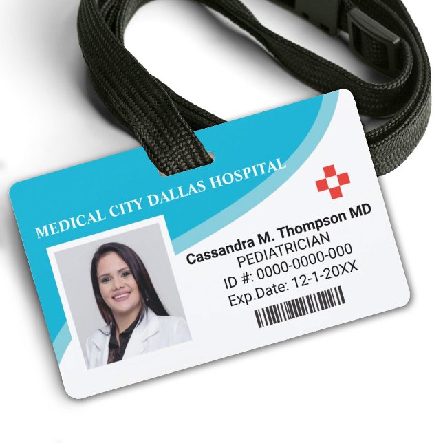 Personalised Hospital Employee Photo ID Badge (a modern blue hospital employee badge. Personalize it with your photo & info. Comes in other colors)