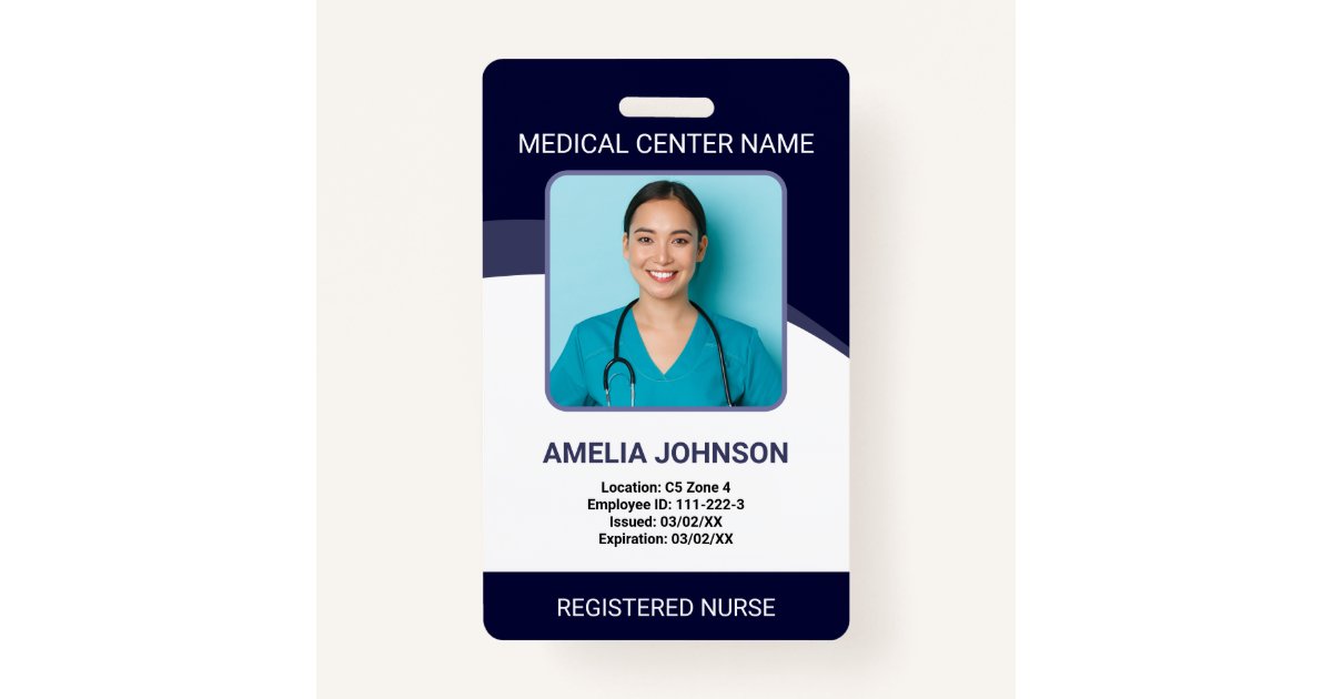 Personalised Hospital Employee Photo ID Blue ID Badge Zazzle