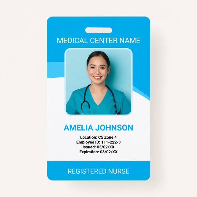 Personalised Hospital Employee Photo ID Blue ID Badge (Front)