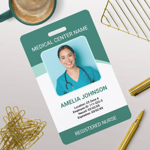 Personalised Hospital Employee Photo ID Green Badge