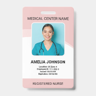 Personalised Hospital Employee Photo ID Pink Badge