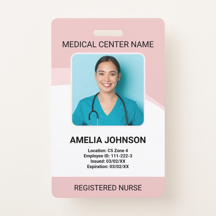 Personalised Hospital Employee Photo ID Pink ID Badge | Zazzle.co.uk