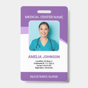 Personalised Hospital Employee Photo ID Purple Badge