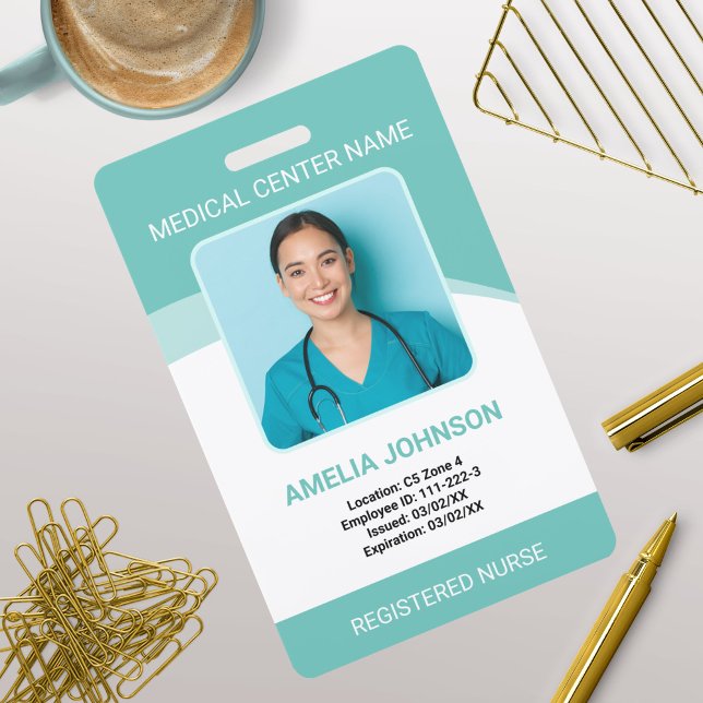Personalised Hospital Employee Photo ID Teal Badge (Creator Uploaded)