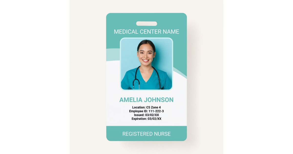 Personalised Hospital Employee Photo ID Teal ID Badge Zazzle