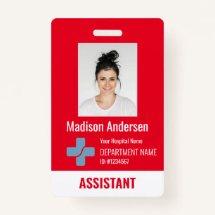 Personalised Hospital Employee Total red ID Badge
