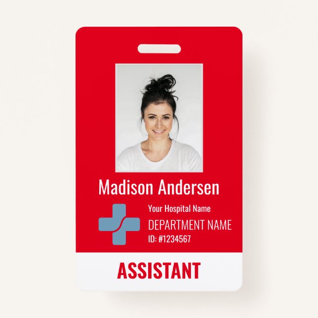 Personalised Hospital Employee Total red ID Badge (Front)