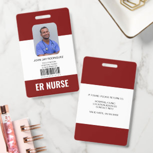 Personalised Hospital Medical Staff Red ID Badge
