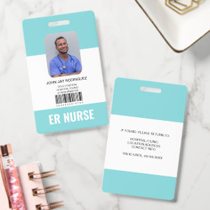 Personalised Hospital Medical Staff Teal ID Badge