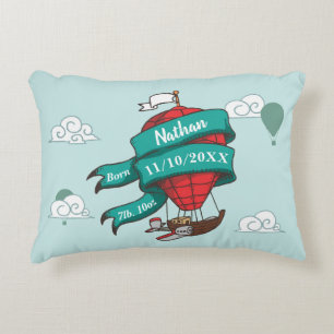 Personalised Hot Air Balloon Baby Birth Keepsake Decorative Cushion
