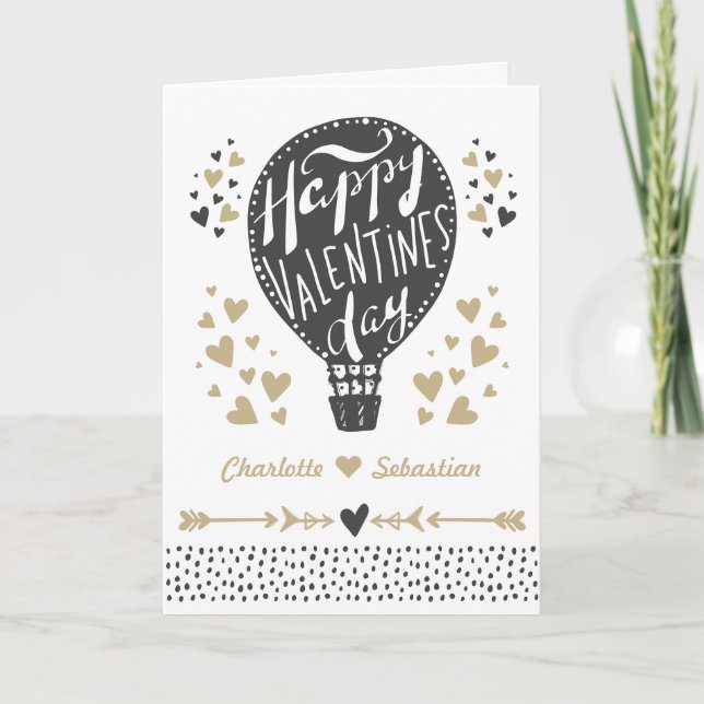 Personalised Hot-air Balloon Valentines Day Holiday Card (Front)