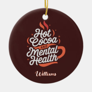 Personalised Hot Cocoa & Mental Health Ceramic Tree Decoration