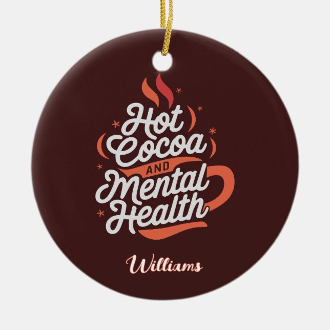 Personalised Hot Cocoa & Mental Health Ceramic Tree Decoration (Front)