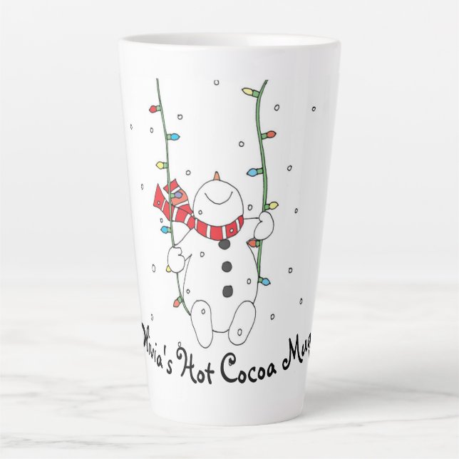 Personalised Hot Cocoa Mug Swinging Snowman (Front)