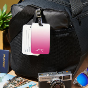 Personalised Hot Fuchsia Pink and White Gradient Luggage Tag