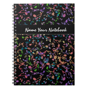 Personalised Hot Music Notes on Black Notebook