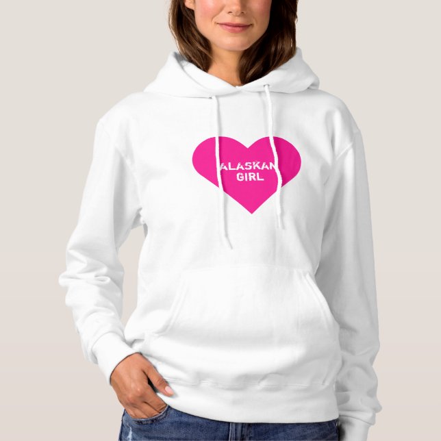 Personalised Hot Pink Alaskan Girl Heart Hoodie (Front)