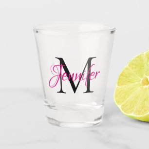 Personalised Hot Pink and Black Monogram Shot Glass