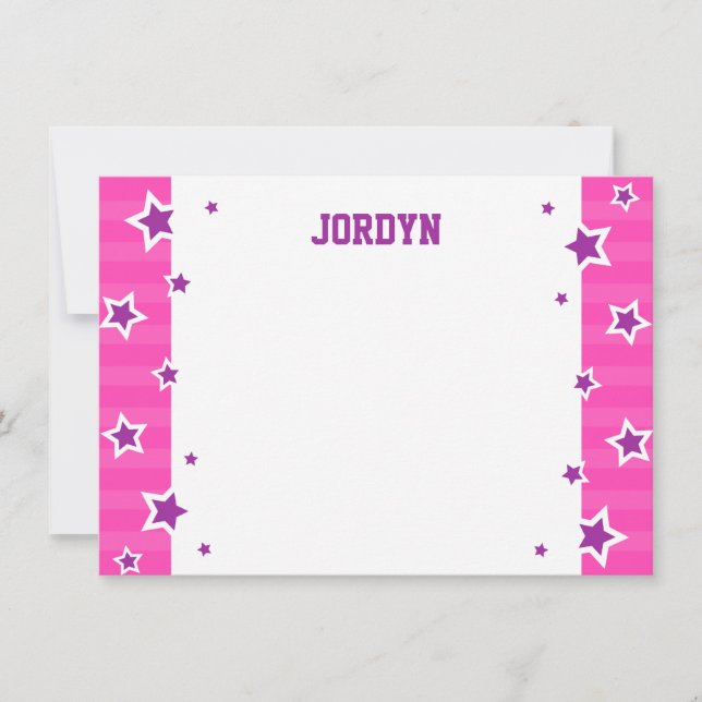 Personalised hot pink and purple flat note card (Front)