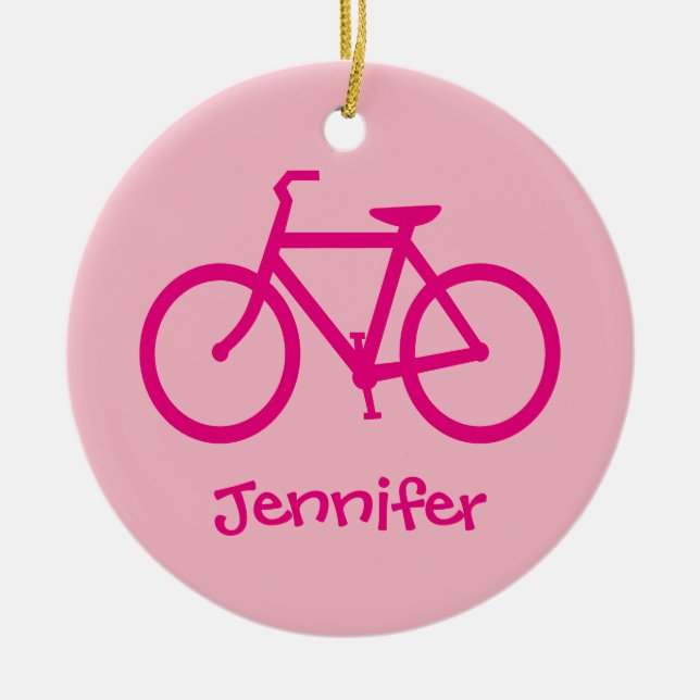Personalised Hot Pink Bicycle Ceramic Tree Decoration (Front)