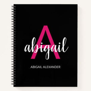 Personalised Hot Pink Black Modern Monogram Name Notebook