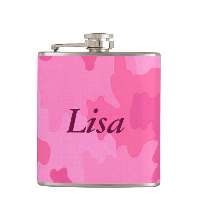 Personalised Hot Pink Camouflage Flask (Front)
