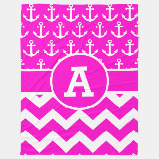 Personalised Hot Pink Chevron Anchors Pattern Fleece Blanket
