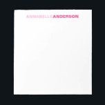 Personalised Hot Pink Chic Bold Font For Her Name Notepad<br><div class="desc">The design features your first and last name in a bold font typography and two different shades of blue. You can further customise the colours with the 'Customise It' option.</div>