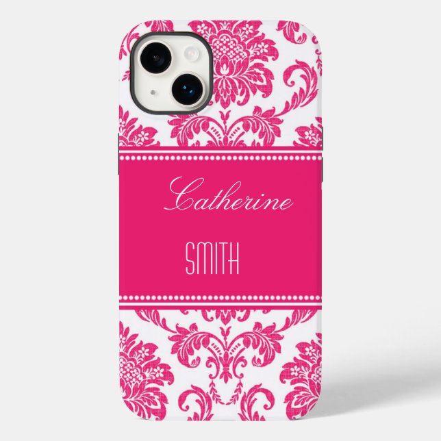 Personalised Hot PInk Damask  Case-Mate iPhone Case (Back)