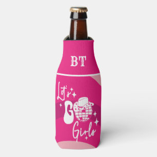 Personalised Hot Pink Disco Cowgirl Let's Go Girls Bottle Cooler
