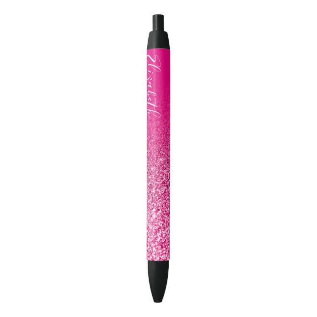 Personalised Hot Pink Faux Glitter Ombre Black Ink Pen (Front Vertical)