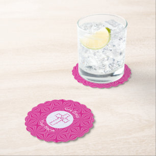Personalised Hot Pink Feminine Christian Cross Paper Coaster