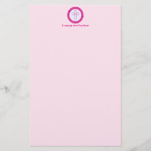 Personalised Hot Pink Feminine Christian Cross Stationery