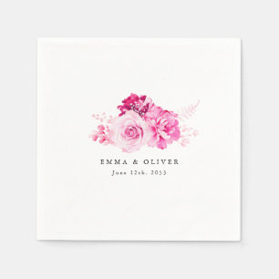 Personalised Hot Pink Floral Wedding Napkins
