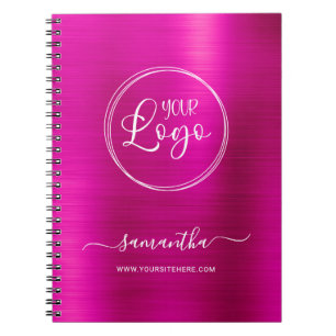 Personalised Hot Pink Foil White Business Logo Notebook