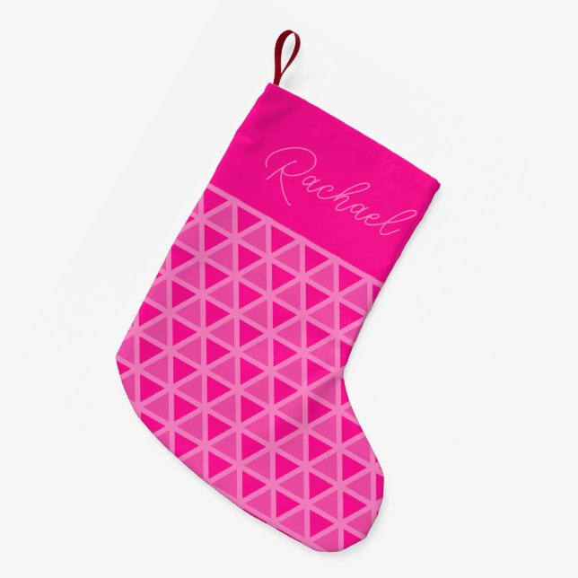Personalised Hot Pink Geometric Small Christmas Stocking (Front (Hanging))