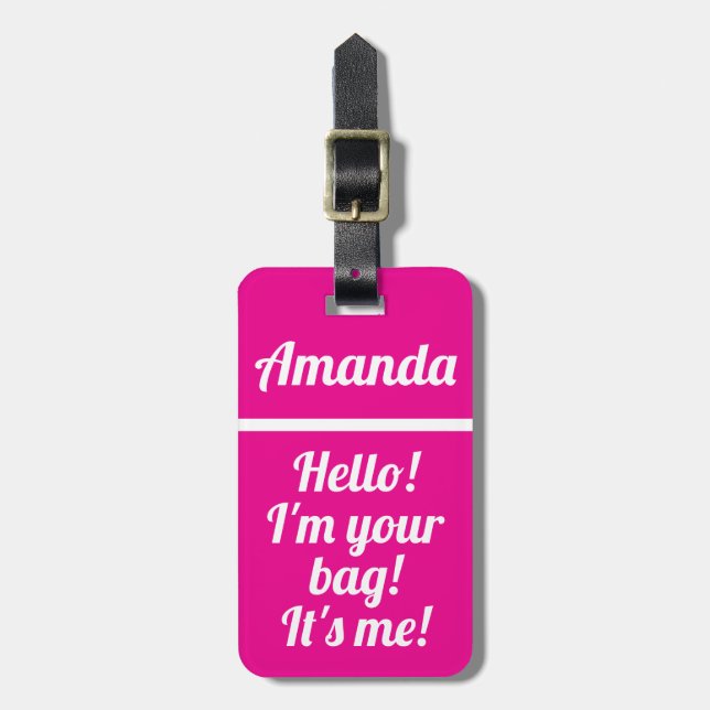 Personalised Hot Pink Girly Funny Luggage Tag (Front Vertical)