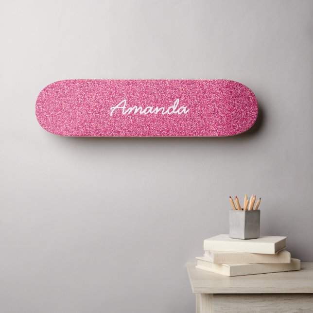 Personalised Hot Pink Glitter skateboard (Wall Art (Horz))